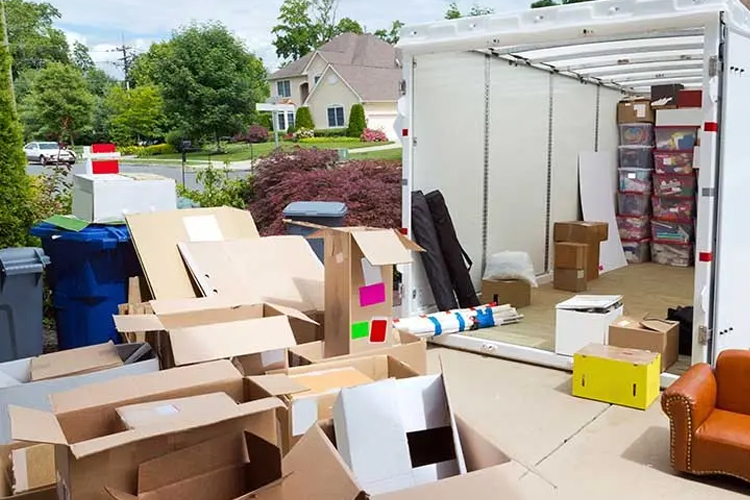 Household moving boxes prepared for packing and relocation